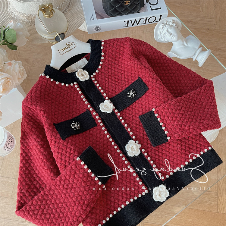 Woman Cardigan Classic Fragrant Mountain Camellia Elegant Luxury Sweater Cardigan 2022 New Flower Pearl Buttons Knitted Jacket alx