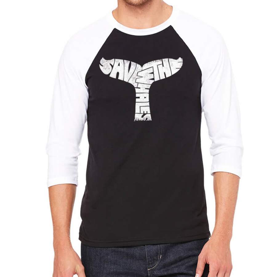 LA Pop Art Men’s Raglan Baseball Word Art T-shirt – SAVE THE WHALES