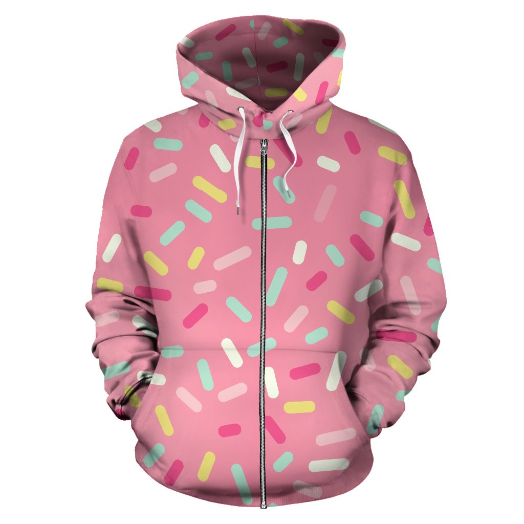 Pink Donut Glaze Candy Pattern Zip Up Hoodie