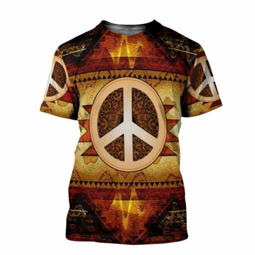 Hippie Peace And Love With Sign Vintage Style 3D All Over Printed Shirts For Men And Women, Gift For Hippie Lover, Hippie Soul