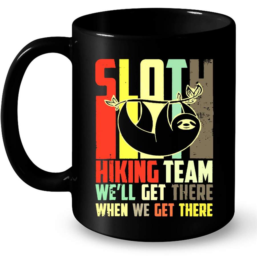 Sloth Hiking Team We’ll Get There When We Get There, Classic Vintage Retro – Full-Wrap Coffee Black Mug