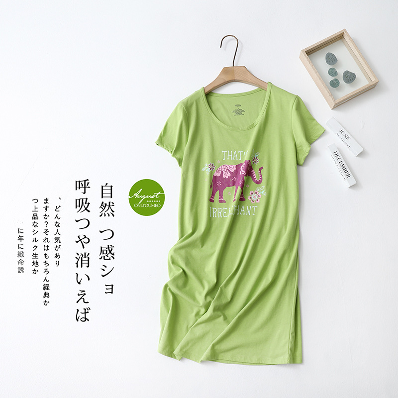 Summer High Quality Sleepshirt Women Casual Cartoon Nightgown Soft Cotton Nightdress Female Short Sleeve O-neck Sleeping Dress alx