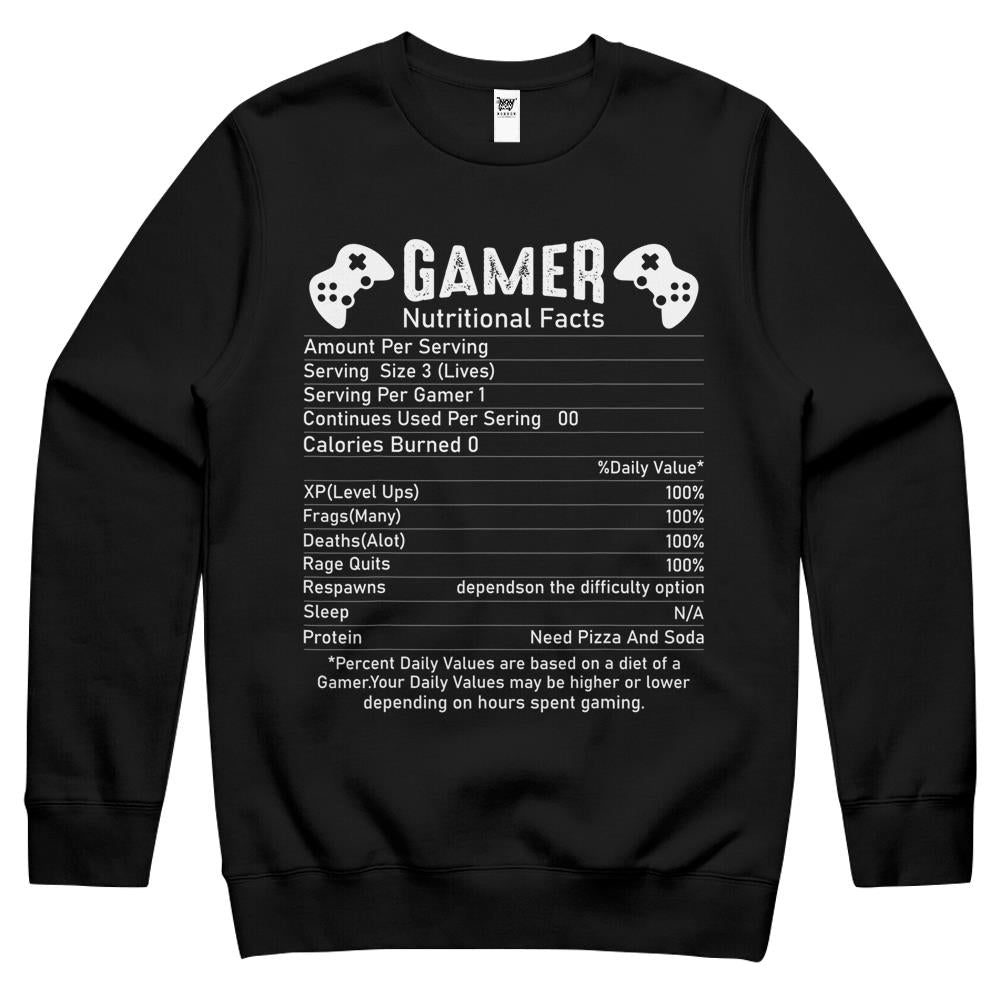 Nutritional Facts Shirt, Gamer Nutrition Facts Shirt, Gamer Nutritional Facts Cool Gamer Funny Online Video Game Crewneck Sweatshirt