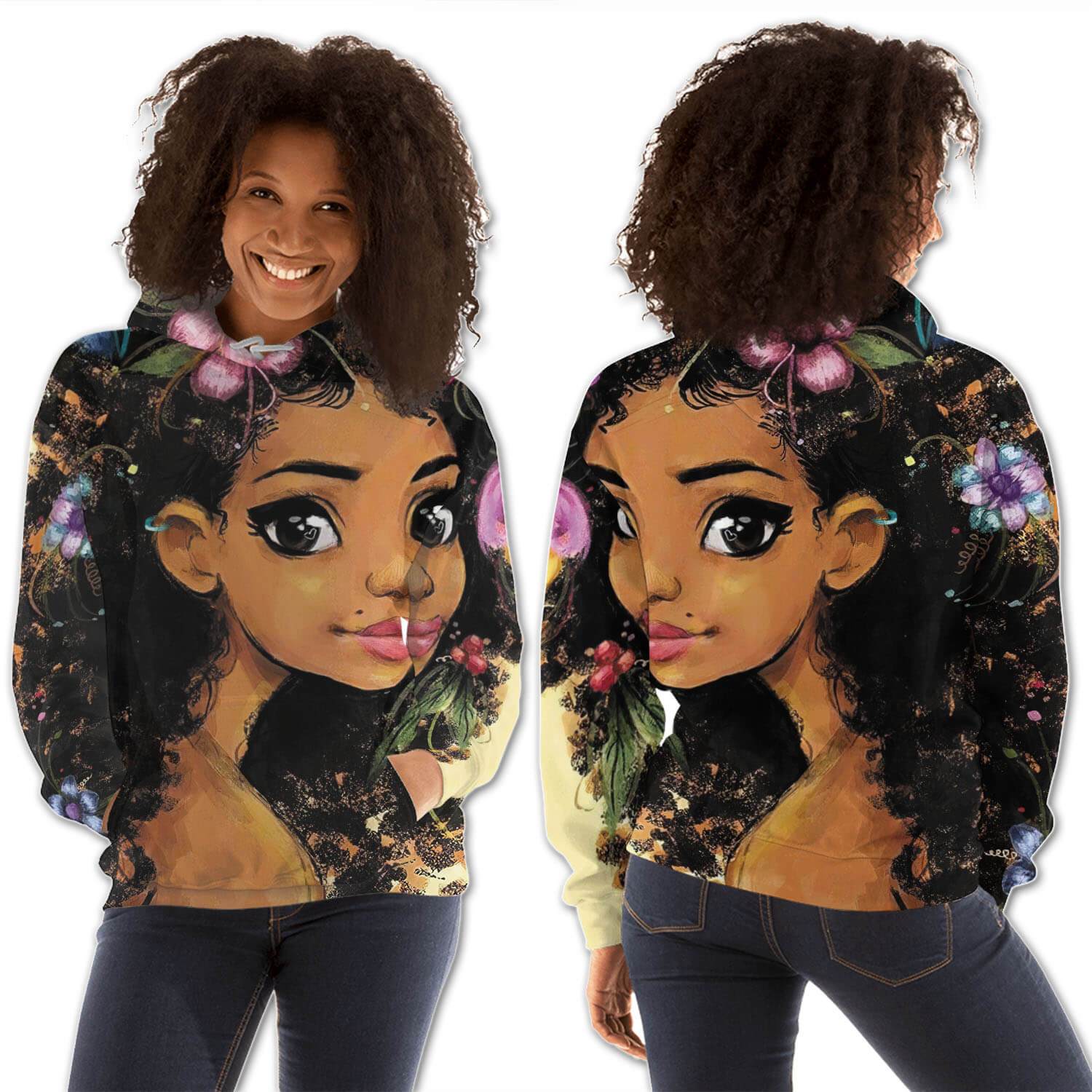 African American Hoodies Pretty Afro American Girl All Over Print Womens Hooded Sweatshirt Black History Month Clothing BPS05094