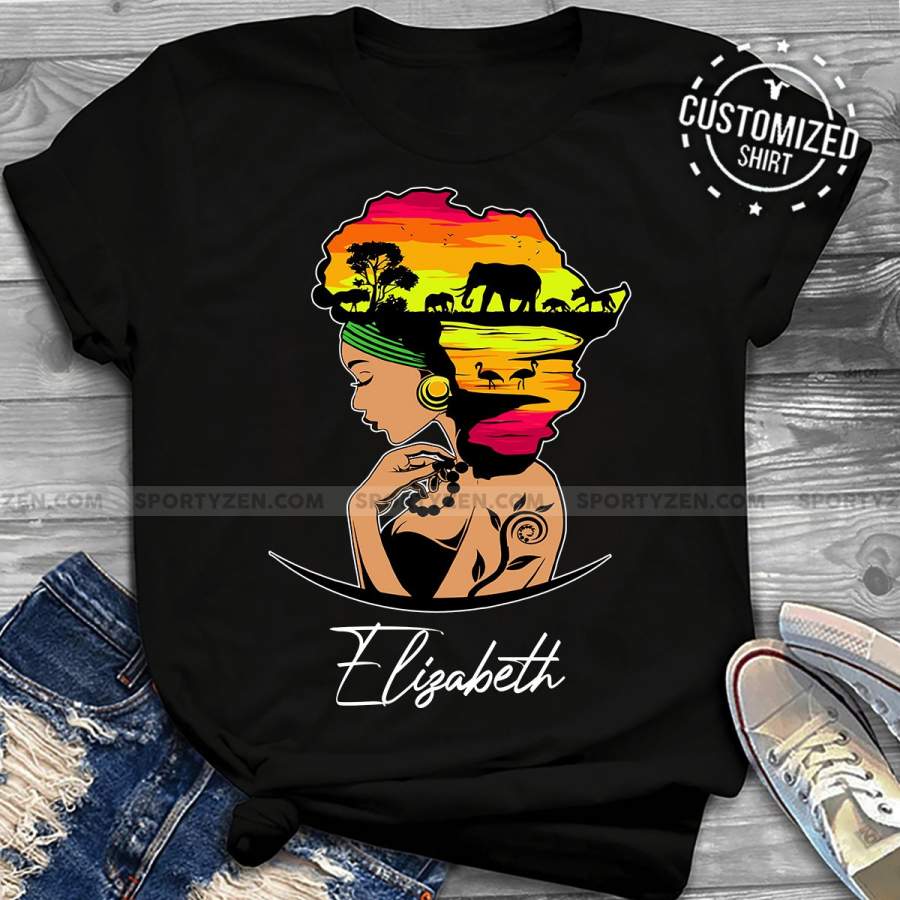 African girl animal hair T-shirt #16H