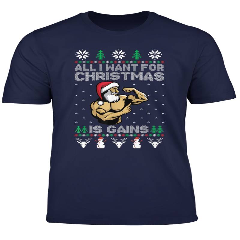 All I Want For Christmas Is Gains Ugly Christmas Gym Santa T Shirt