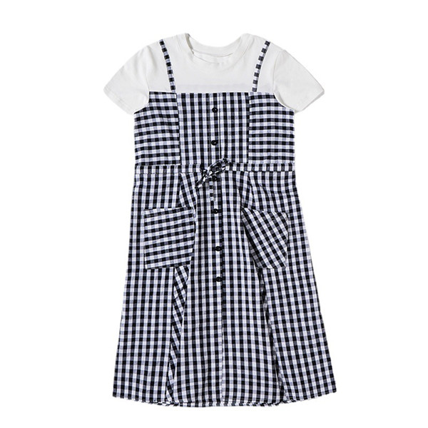 6 to 16 years kids teenager girls summer plaid casual flare dress children girl fashion bottoned pocket dresses clothes alx