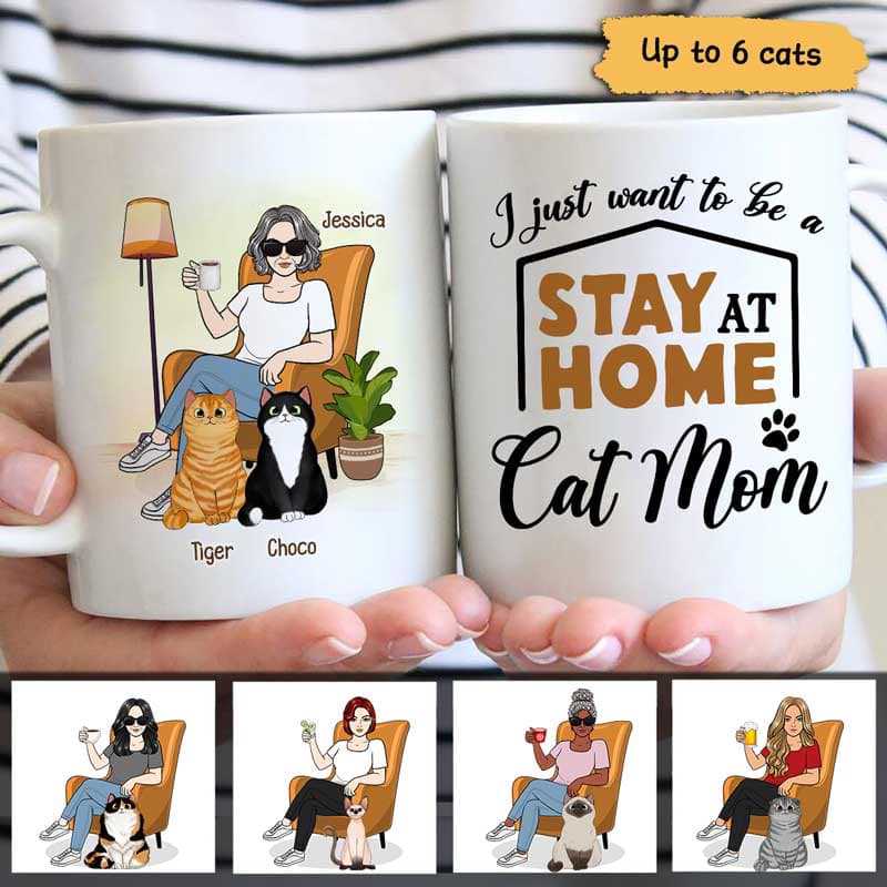 Stay At Home Cat Mom Sitting Woman Personalized Mug