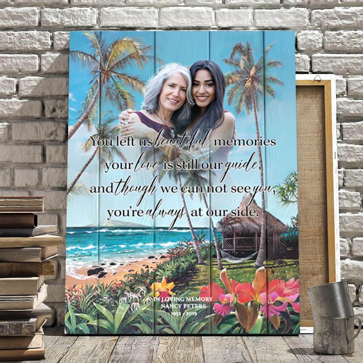 You Left Us Beautiful Memories Seaclusion, Personalized Photo Memorial Poster Canvas, Gift For Family Gift for Remembrance Home Decor Wall Art Visual Art