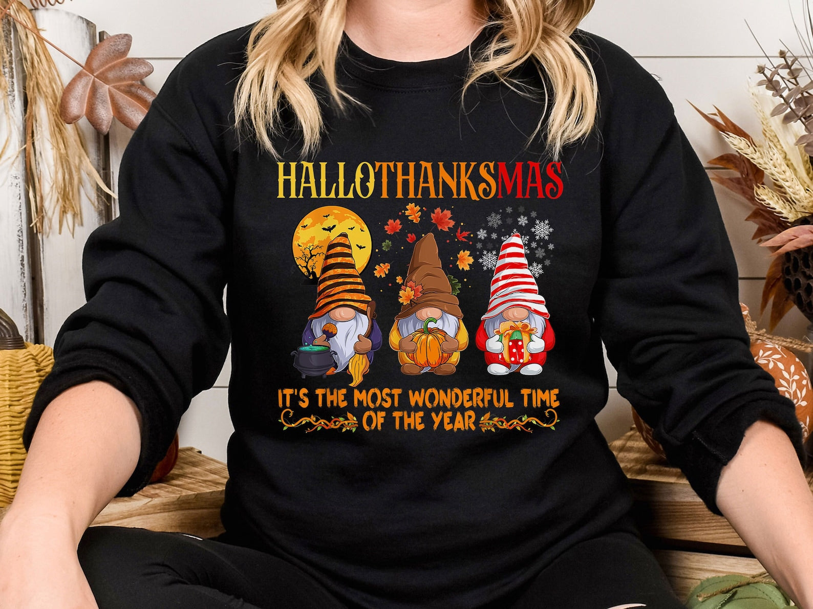 Hallothanksmas Sweatshirt Halloween 2D Crewneck Sweatshirt All Over Print Sweatshirt For Women Sweatshirt For Men Sws3621