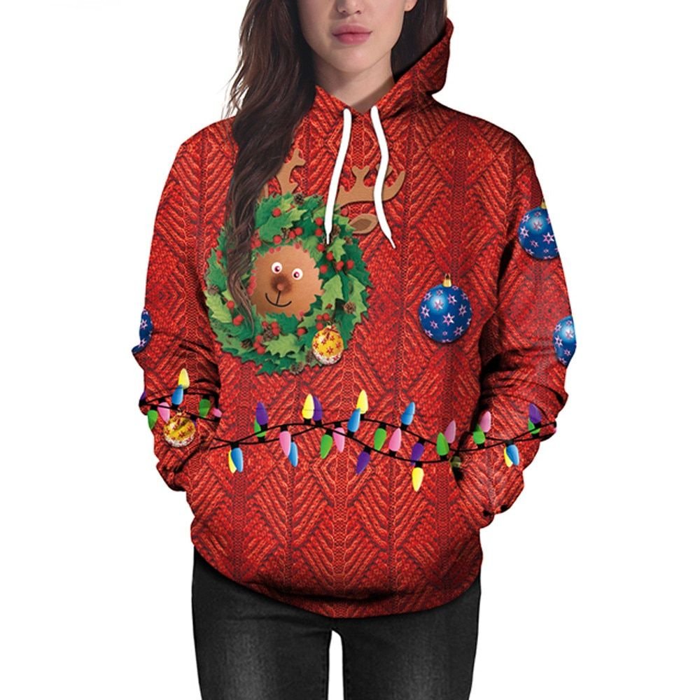 Christmas Deer 3d Printing Long Sleeve Hoodie