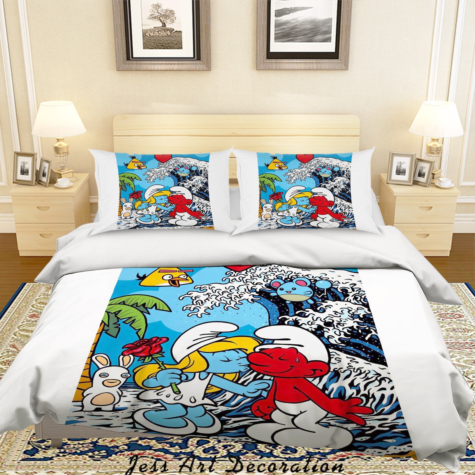 3D Cartoon Colorful Ocean Bunny Animal Quilt Cover Set Bedding Set Duvet Cover Pillowcases Lxl