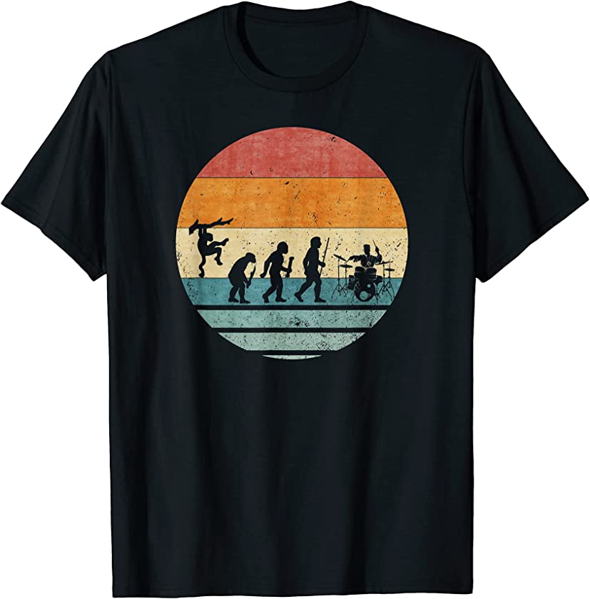 Vintage Retro Evolution Of Drums Player Drummer Silhouette T-Shirt