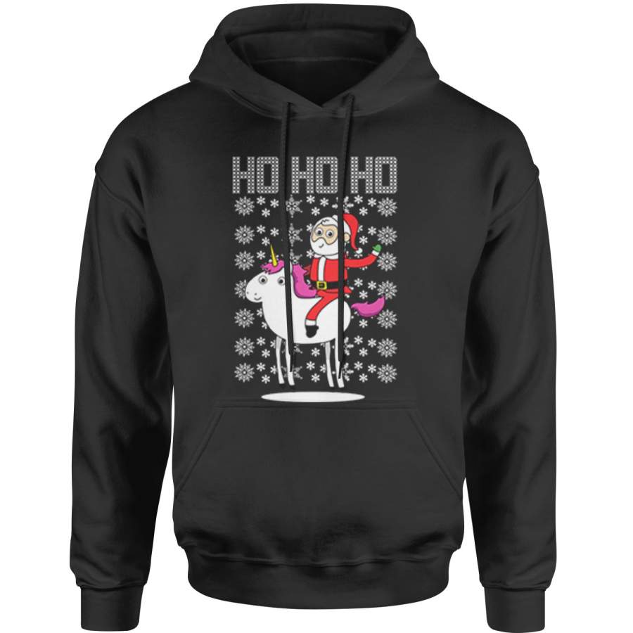 Ho Ho Ho Santa Riding A Unicorn Ugly Christmas Adult Hoodie Sweatshirt