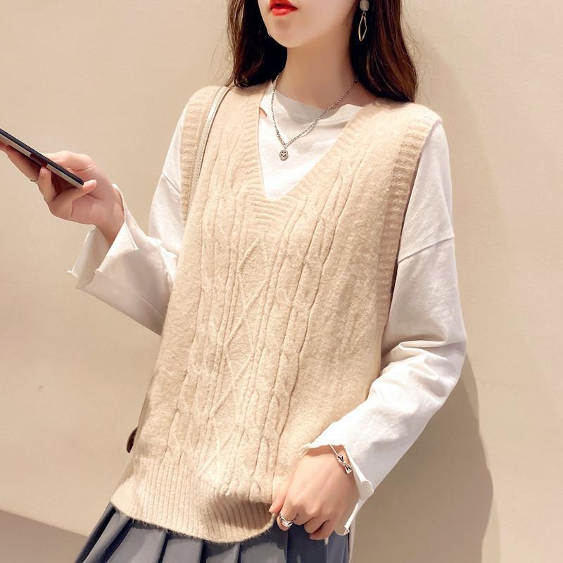 Sleeveless Sweaters Women Vest V Neck Elegant Knitted All-match Solid Color Pullover Waistcoat Ladies Sweater Tops Korean 2022 alx