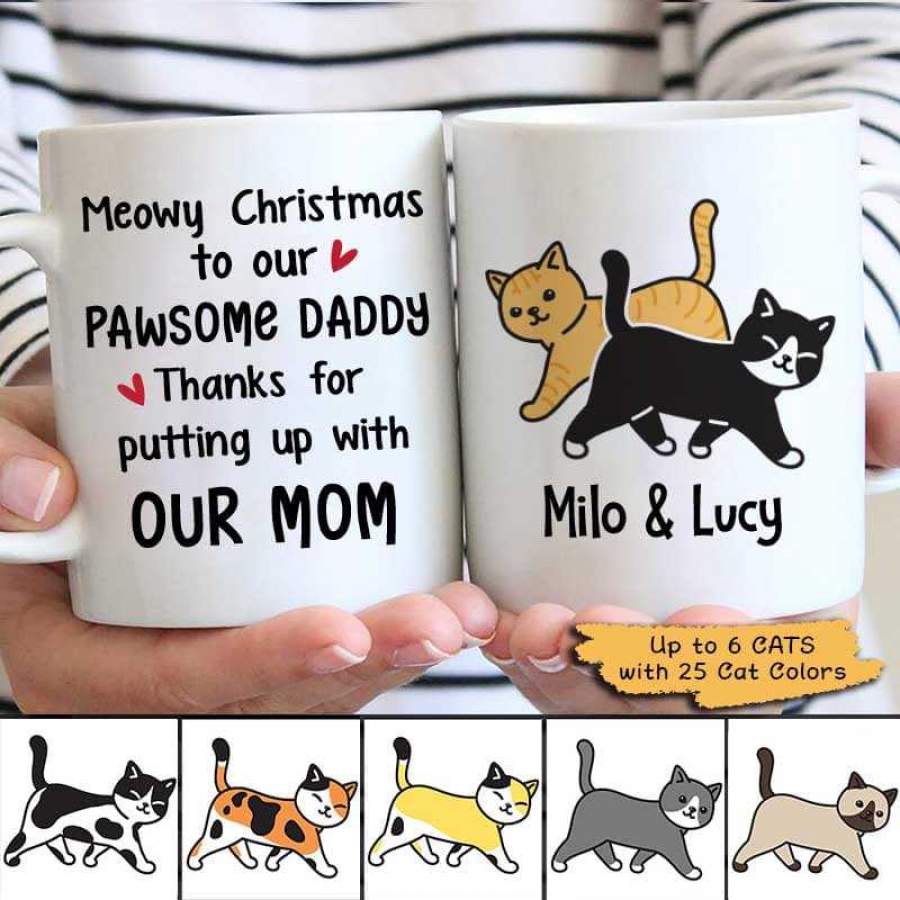 Cat Dad Thanks For Putting Up With Mom Personalized Mug