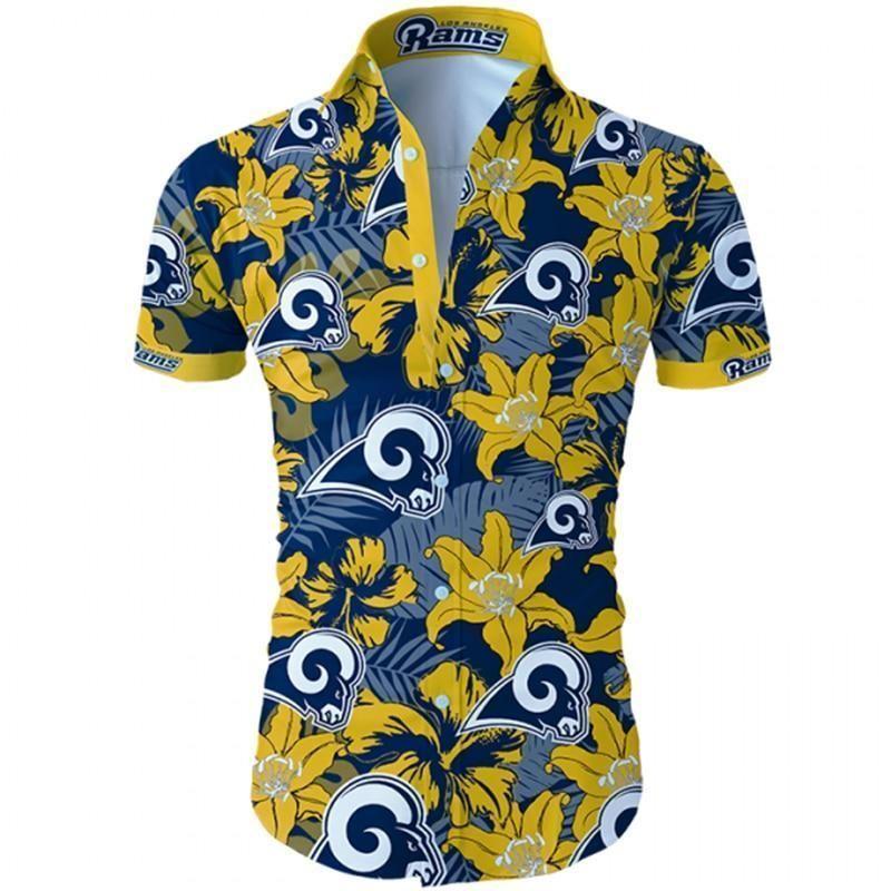 Beach Shirt Los Angeles Rams Tropical Flower Hawaiian Shirt White Men Women Beach Wear Short Sleeve Hawaii Shirt