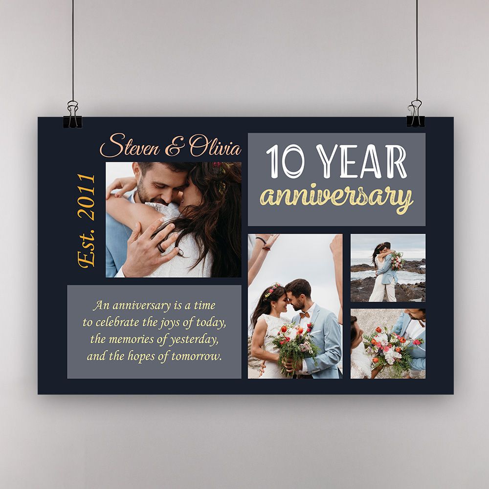 Personalized Photo 10Th Wedding Anniversary Gifts Poster For Couple, Parents, Wife & Husband, Him, Her