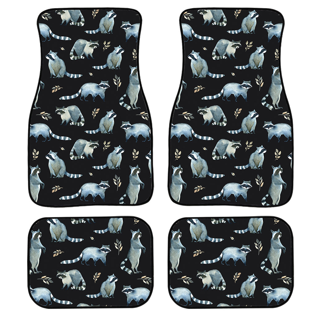 Watercolor Raccoon Pattern Print Front And Back Car Floor Mats, Front Car Mat