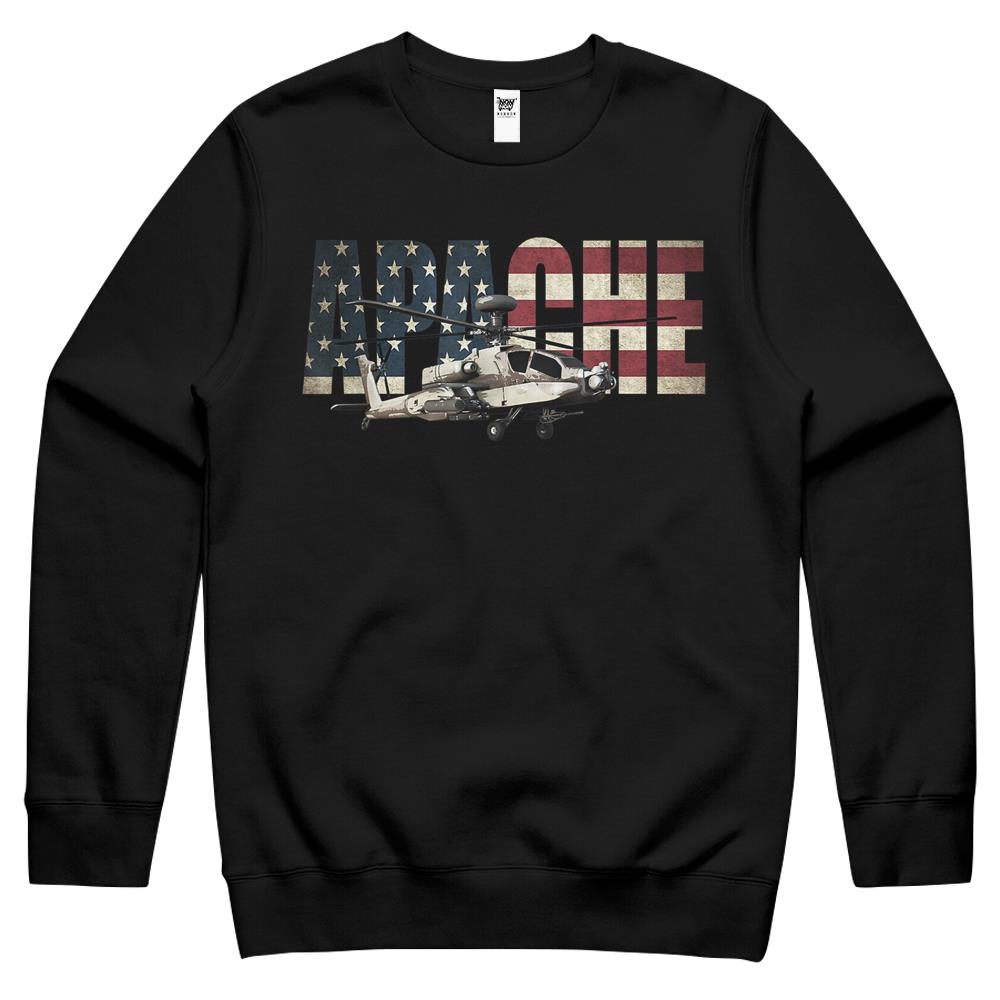 Ah-64 Ah64 Apache Helicopter Us American Flag Crewneck Sweatshirt