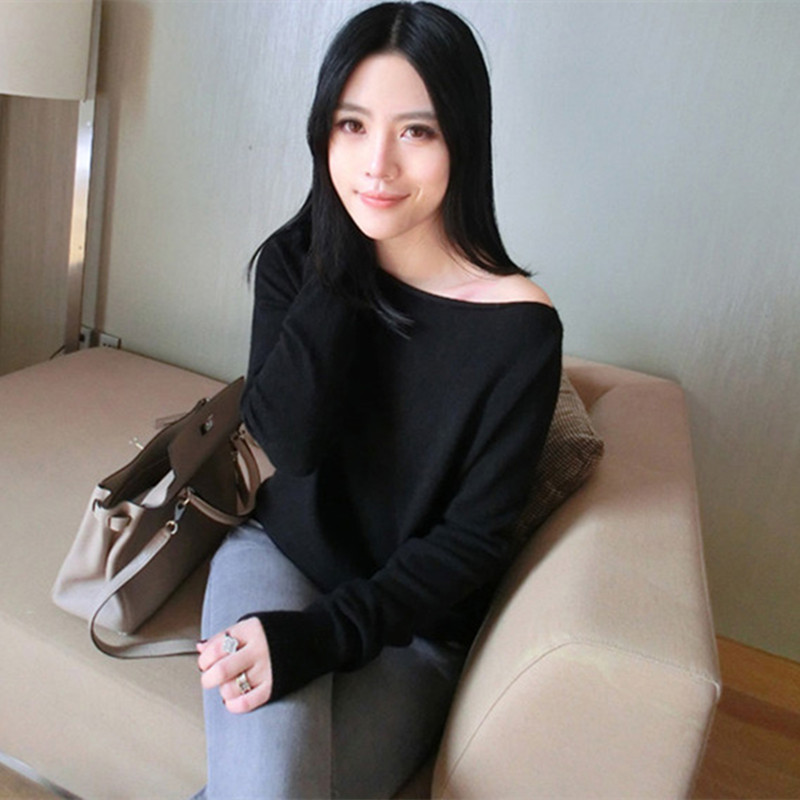 2021 Spring Autumn New One-Neck Long-Sleeved Cashmere Sweater Women Pullover Loose Wild Wool Knit Bottoming Shirt Low Collar Top alx