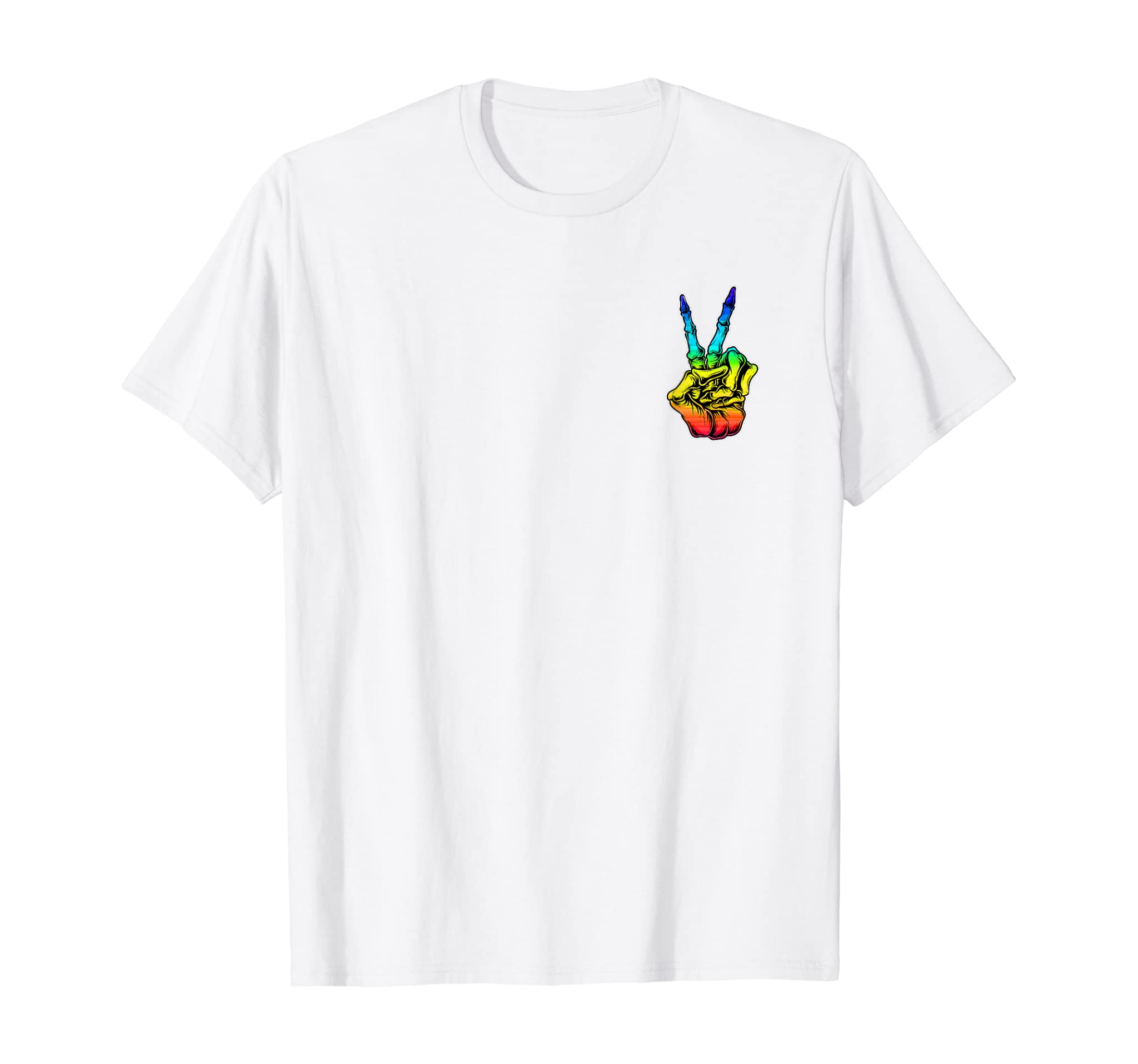 Skeleton Hand Peace Sign Rainbow Lgbt Colors Peace Heart T-Shirt