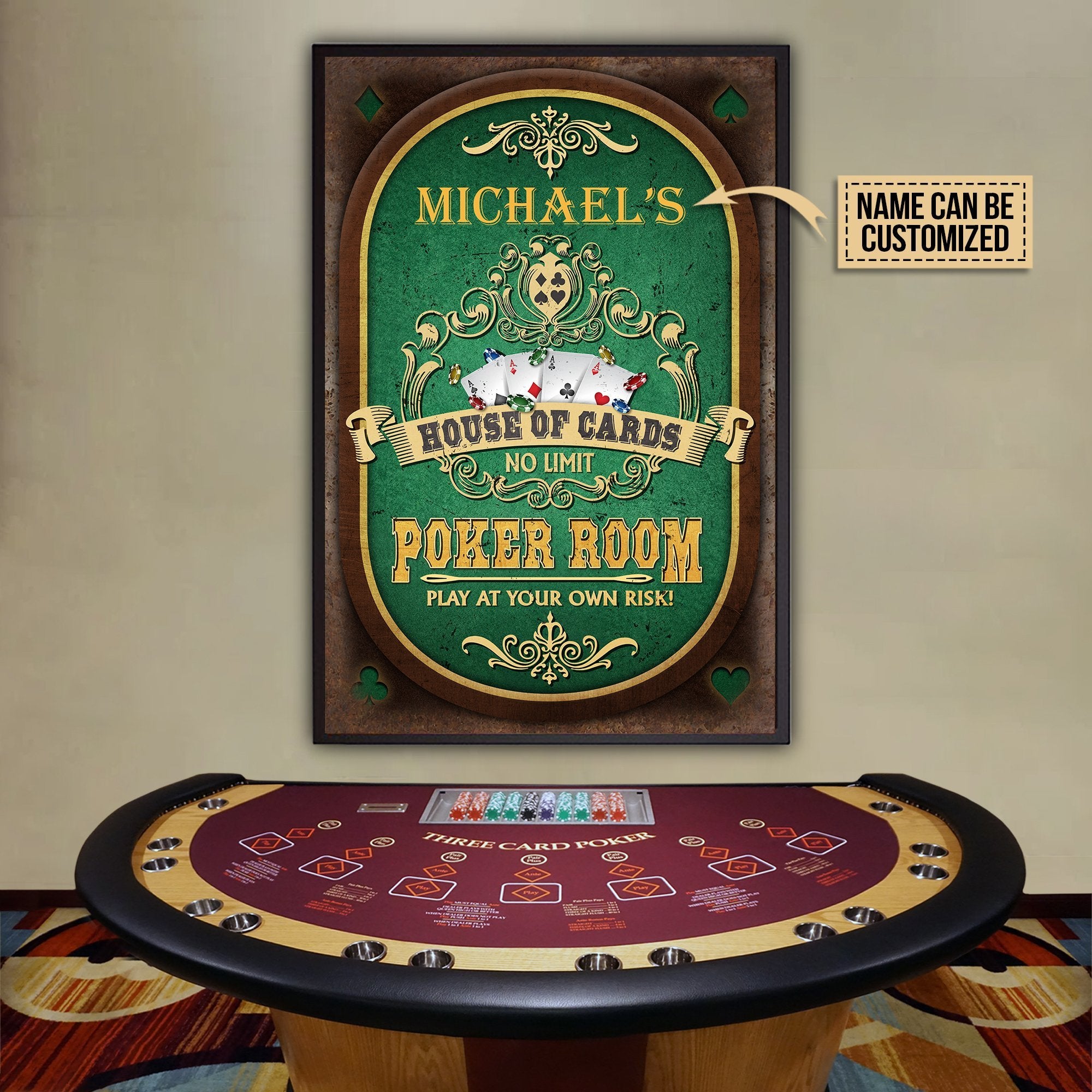 Aeticon Gifts Personalized Poker Room No Limit Canvas Mom Dad Gift Home Decor