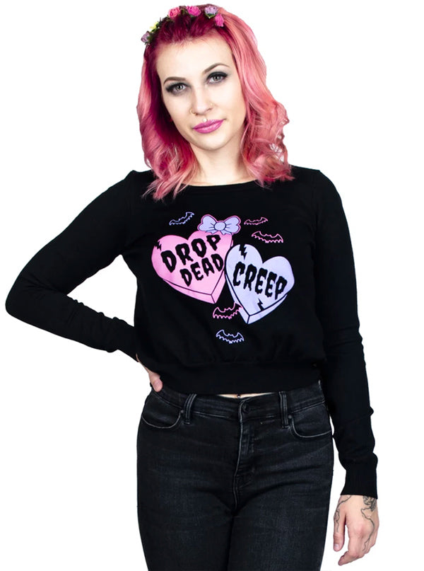 Women’S Creepy Candy Hearts Fitted Sweater By Too Fast