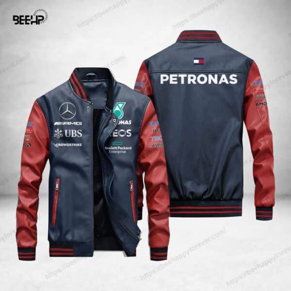 Mercedes Amg Petronas F1 Leather Baseball Jacket