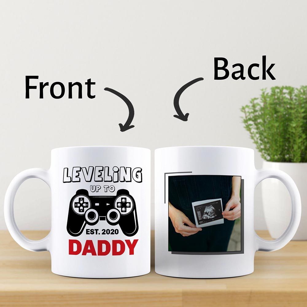 “Leveled Up to Daddy” Custom Photo Father’s Day Gift Mug