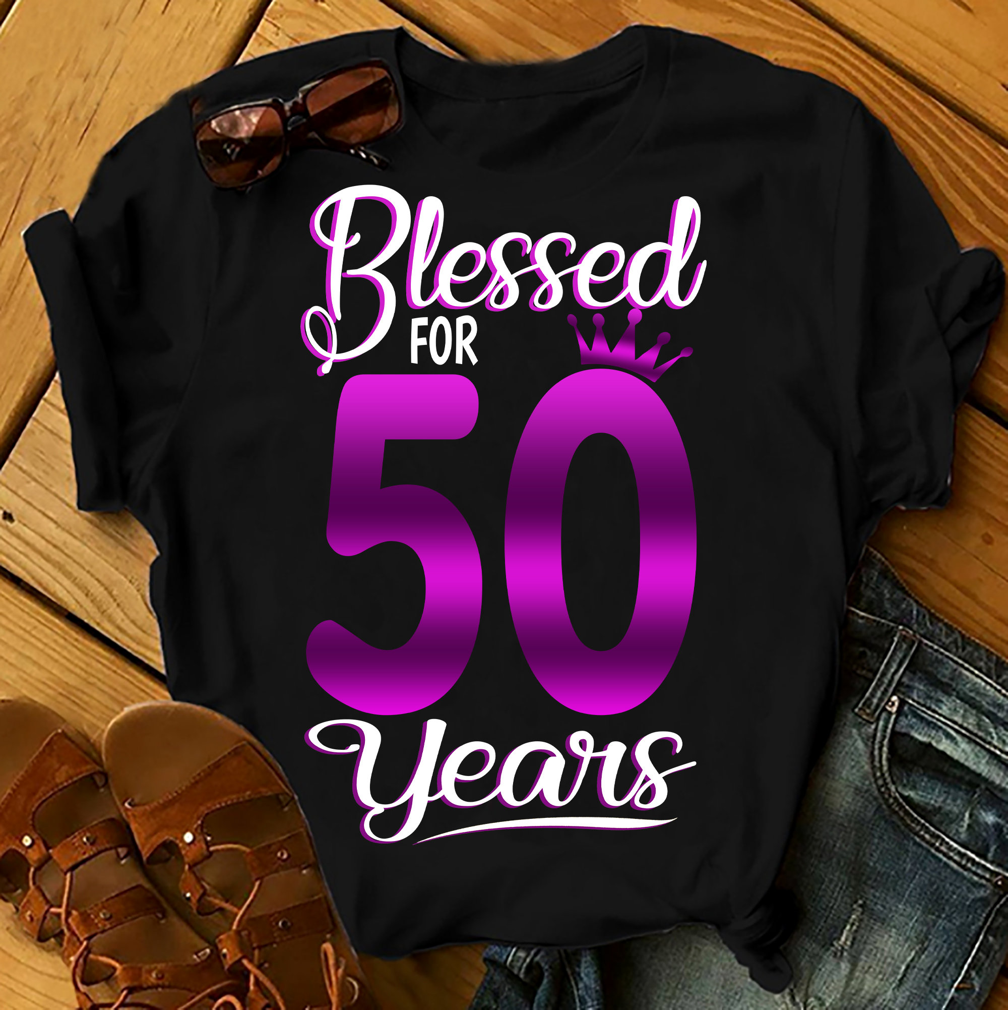 Blessed For 50 Years – Shirts Women, Birthday T Shirts, Summer Tops, Beach T Shirts