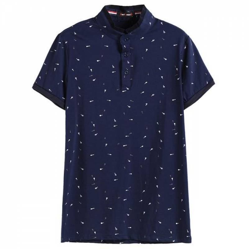 Summer Guitar Printed Stand Collar Polo Shirt Men Short Sleeve Casual Men Shirts Slim Fit Polo Homme Cotton Mens Polos