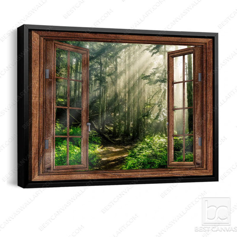 Spring Canvas Wall Art Sunray In The Forest Through Rustic Window Wrapped And Framed Canvas Best Canvas Wall Art