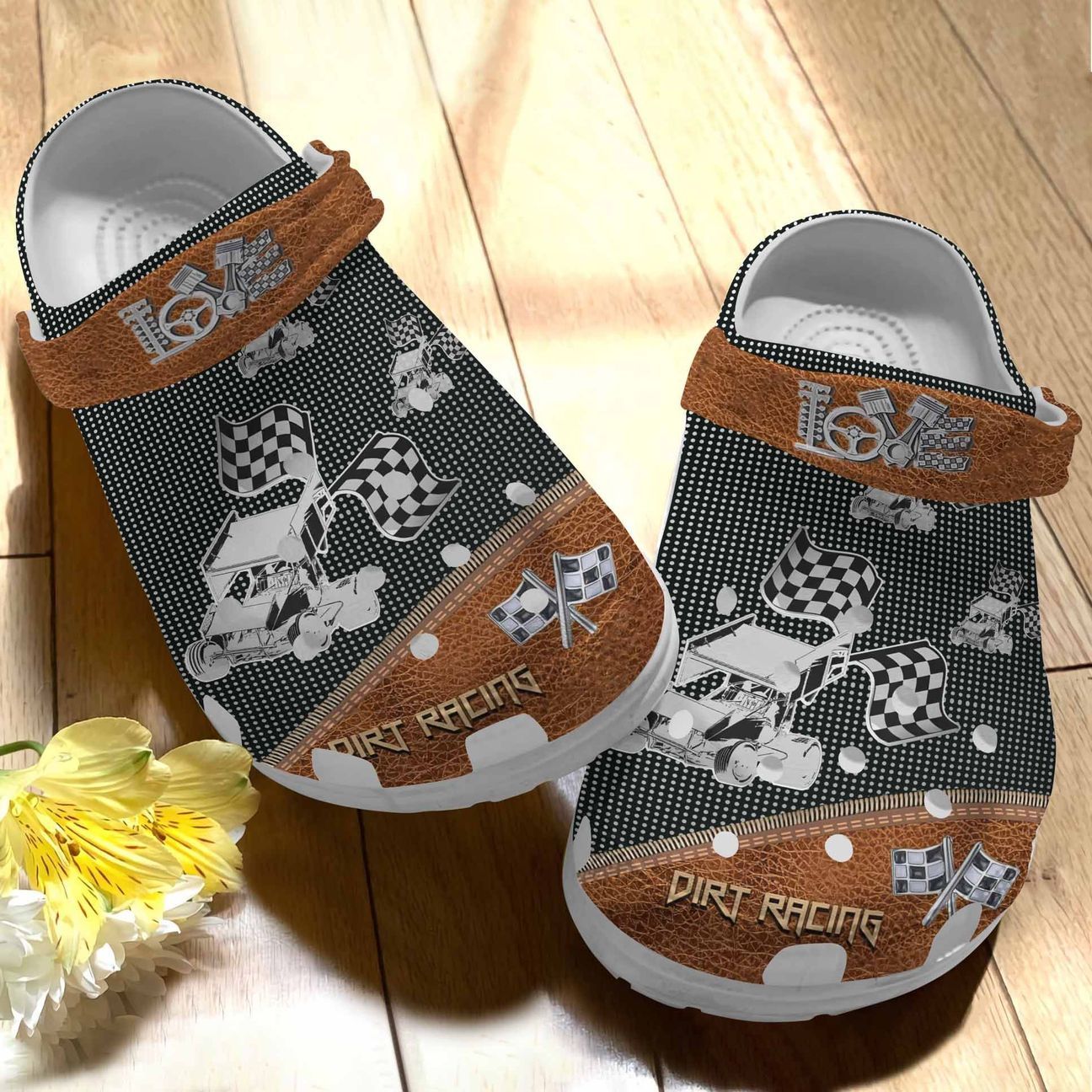 Racing Personalize Clog, Custom Name, Text, Fashion Style For Women, Men, Kid, Print 3D Whitesole Dirt Life