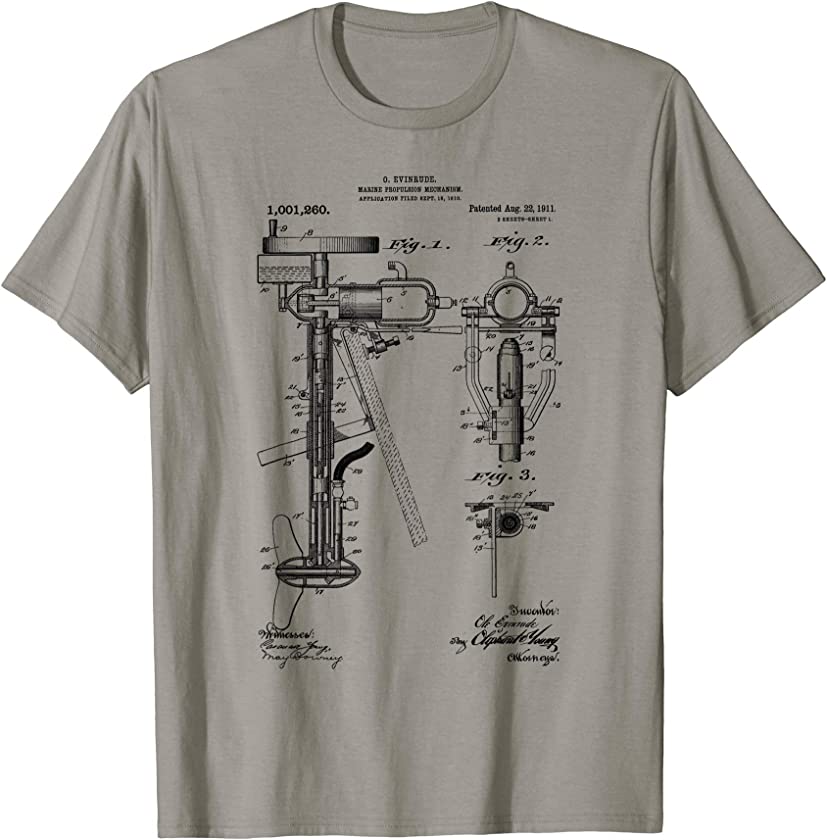 Vintage Patent Print 1911 Outboard Motor Blueprint Drawings T-Shirt