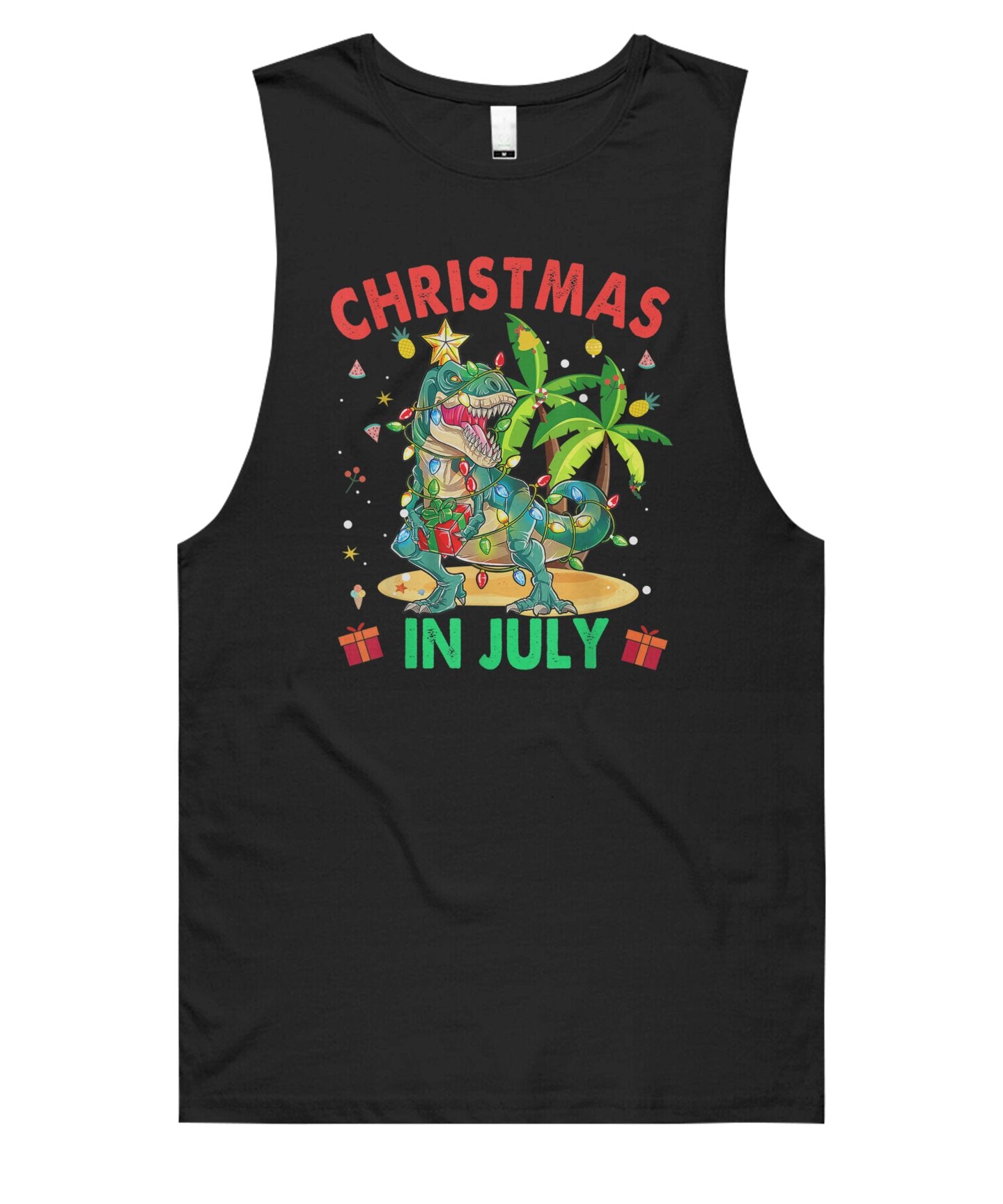 Christmas In July Dinosaur Xmas Tree T Rex Summer Vacation T-Shirt Unisex Tank Top