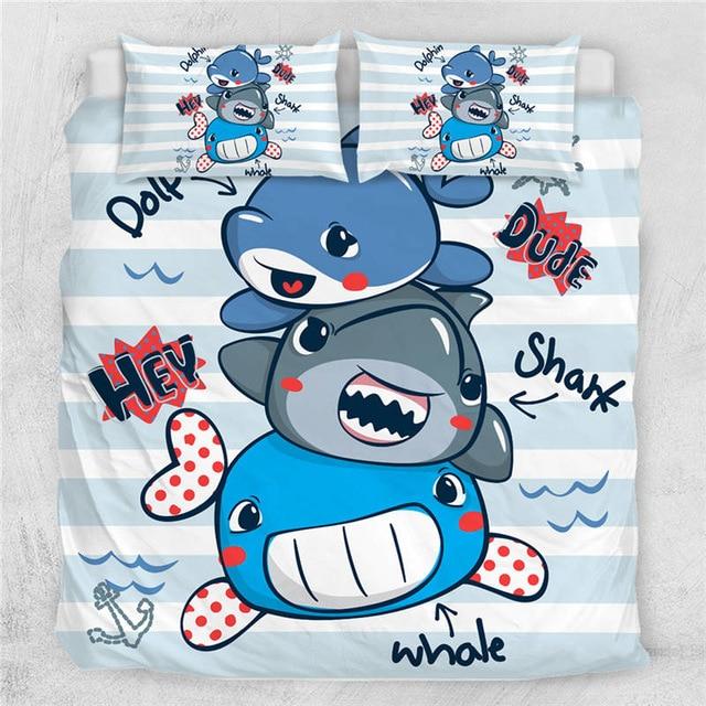 Baby Cartoon Shark 3 Pieces Quilted Comforter Set