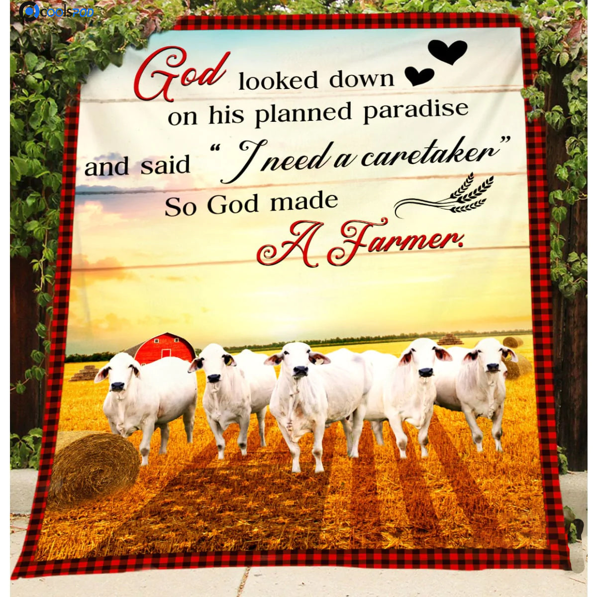 So God Made A Farmer Throw Blanket, Fleece Sherpa Brahman Blanket, Cow Blanket For Her, Present To Farm Lover