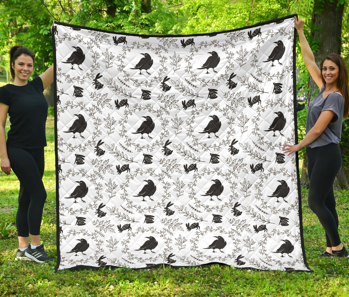 Crows Floral Wreath Rabbit Pattern Premium Quilt