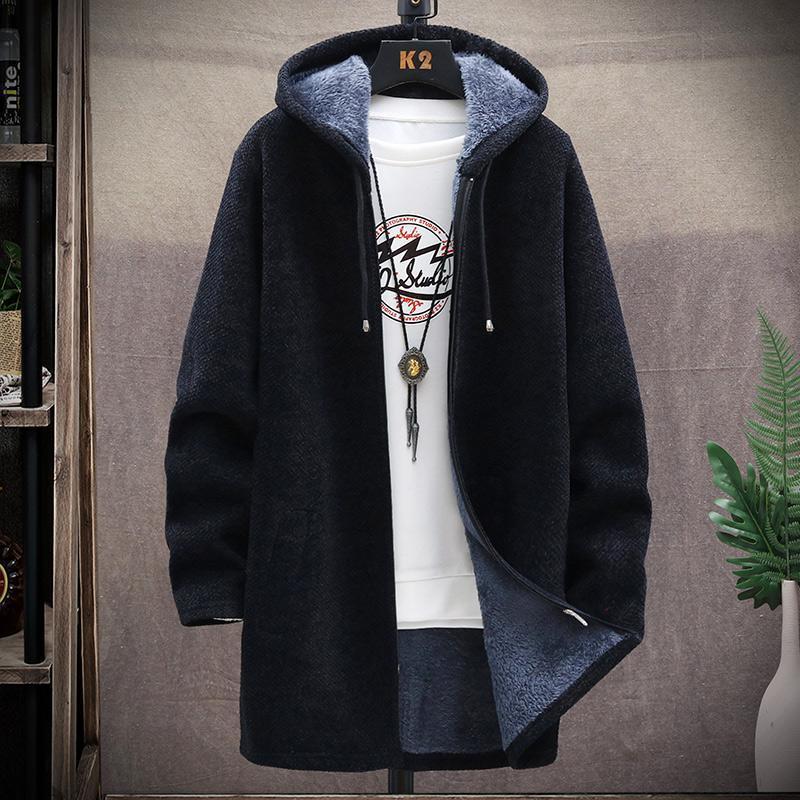 Spring Men’s Slim Sweaters 2021 Men Fleece Cardigan Hoodie Casual Long Hooded Sweater Thick Warm Sweater Coat Mens Clothing alx