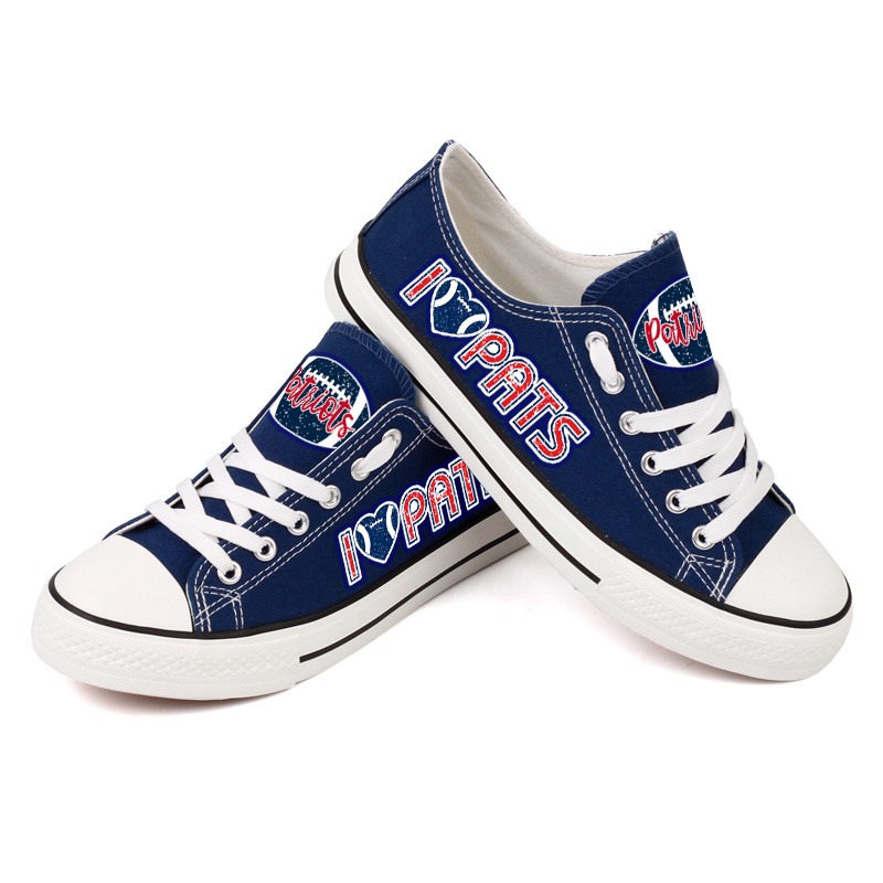 New England Patriots Canvas Shoes Blue Sneakers “I  Pats”