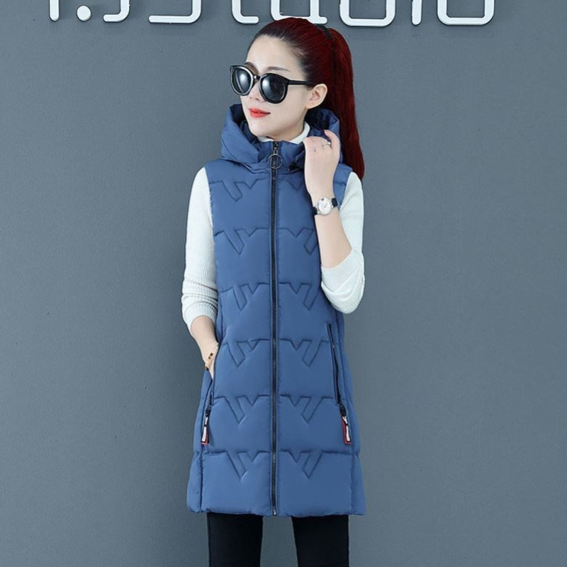 #0421Down Cotton Sleeveless Jacket Women Hooded Casual Vest Coat Bodywarmer Vest Waistcoat Female Black/White/Yellow/Blue/Yellow alx