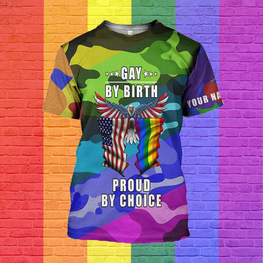 Personalized 3D Lgbt Pride Shirt, Pride American Flag And Pride Flag, Gay By Birth Pround By Choice