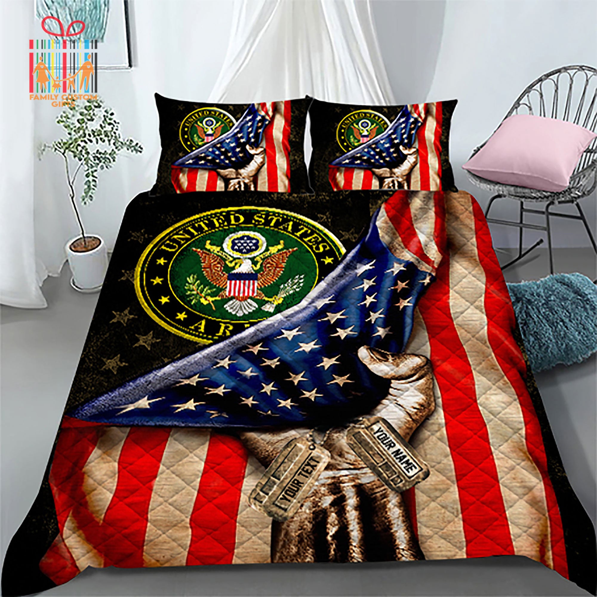 Custom Quilt Sets For Adult U.S. Army Personalized Quilt Bedding For