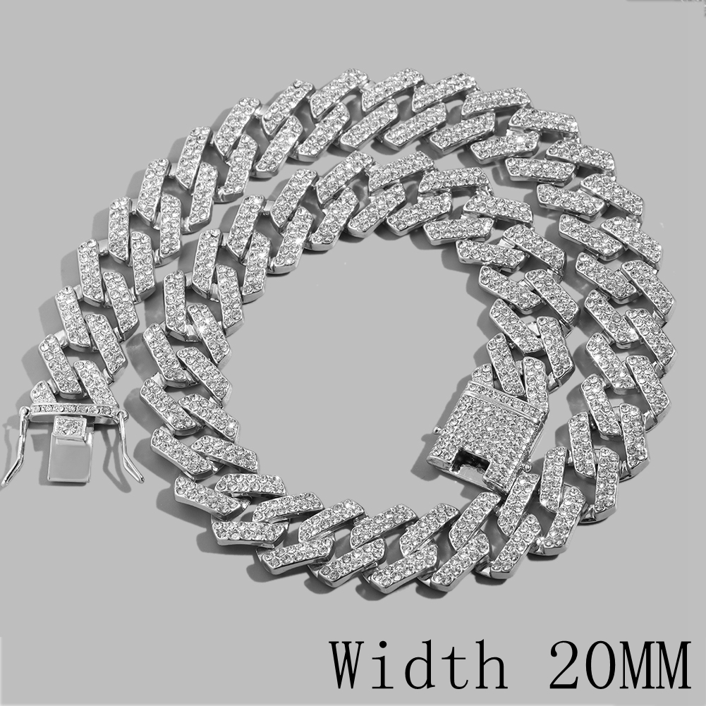 14/20MM Width Men Women Hip Hop Prong Cuban Link Chain Necklace Iced Out Bling Full Rhinestones Paved Miami Cuban Choker Jewelry alx