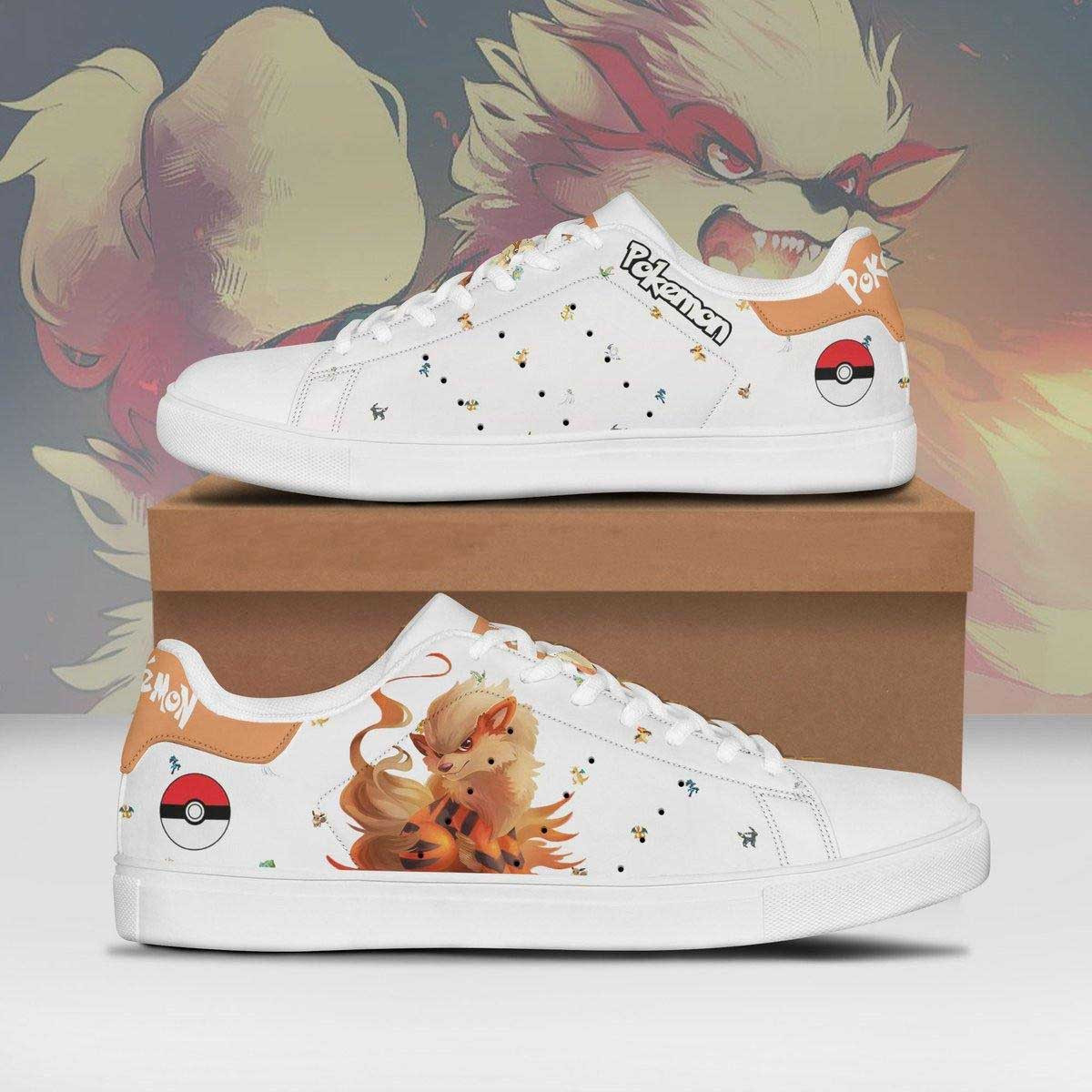 Pokemon Arcanine Anime Christmas Gift For Fan Low Top Leather Skate Shoes Sneakers For Man And Women