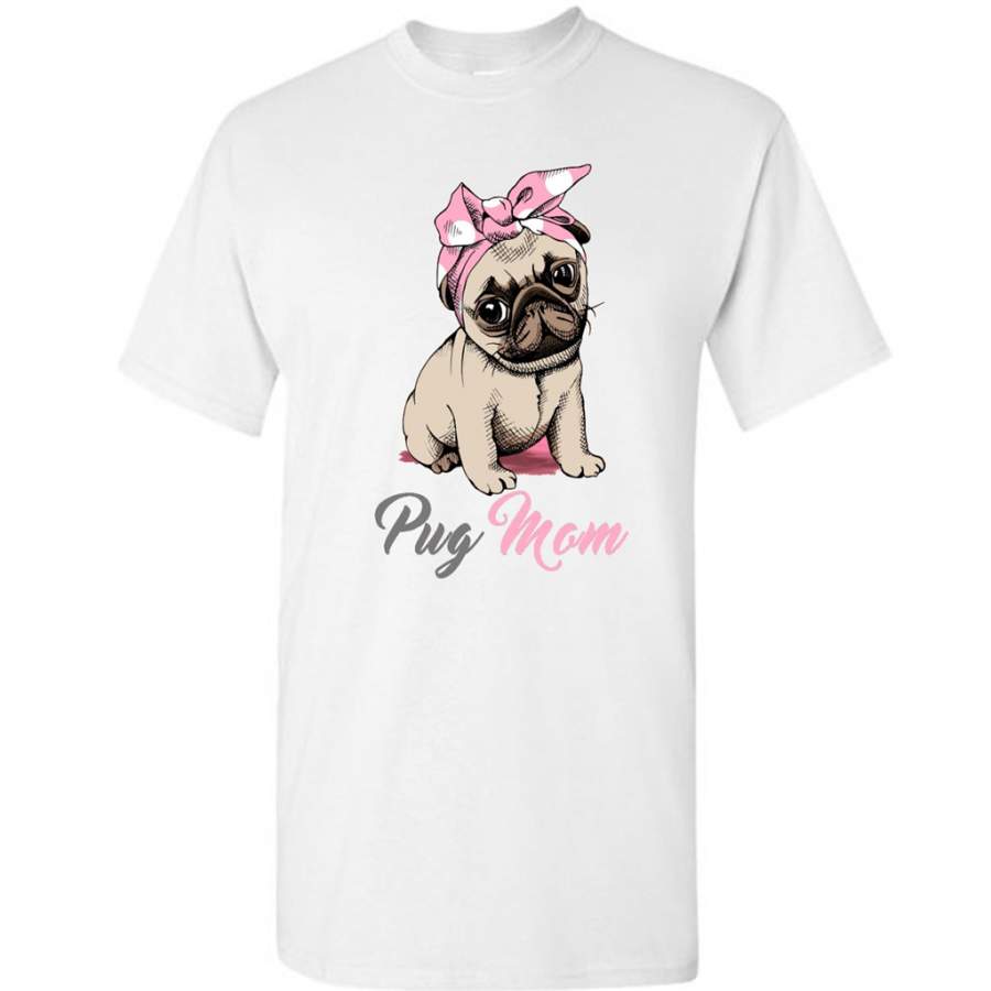 Mom Love Pink Bandana Puppy Pug in a Pink Headband – Gildan Short Sleeve Shirt