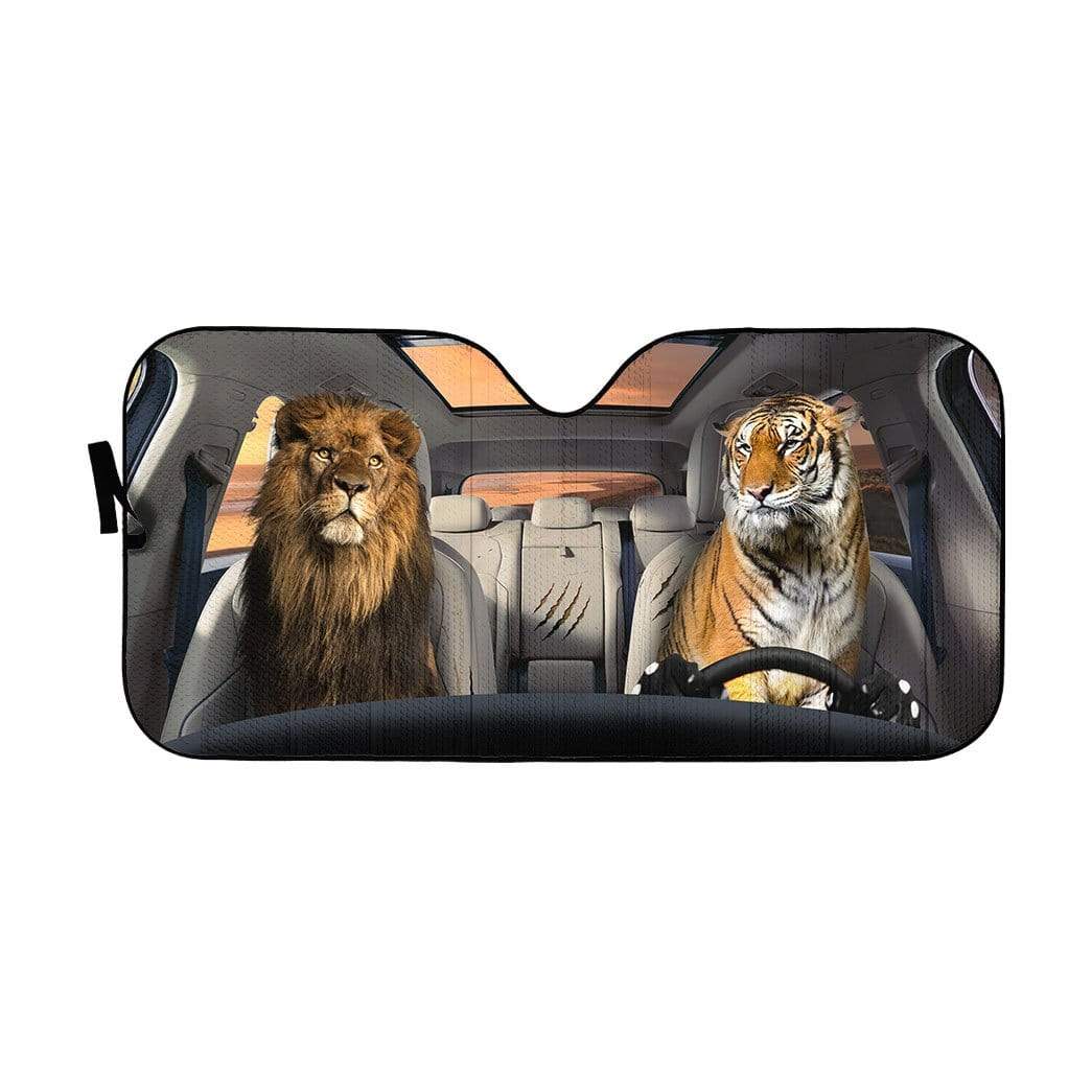 Gearhumans 3D Lion & Tiger Custom Car Auto Sunshade