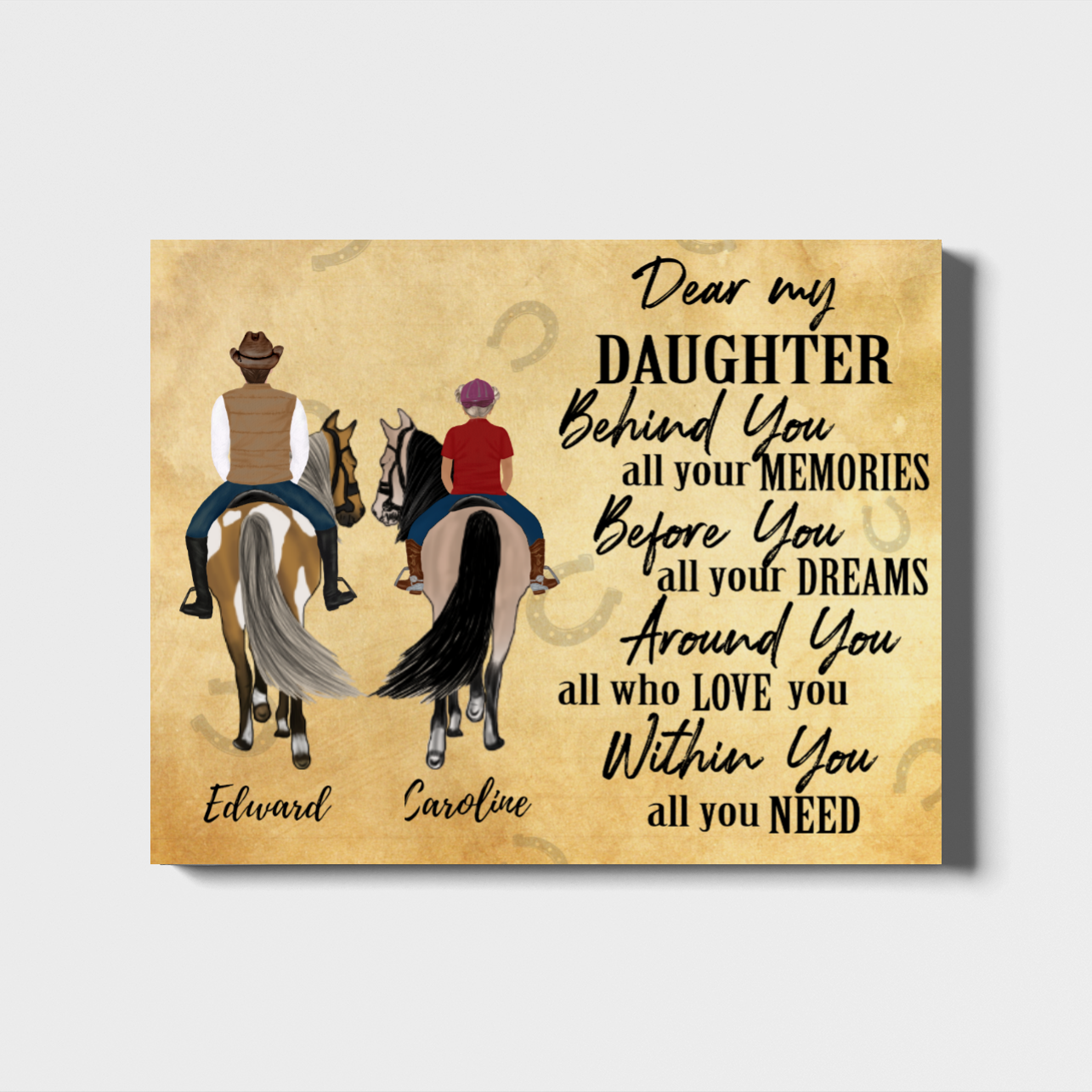 [Personalized Name] Horse Riding Parent & Daughter Landscape Canvas Home Decor Gift From Family Gift For Daughter