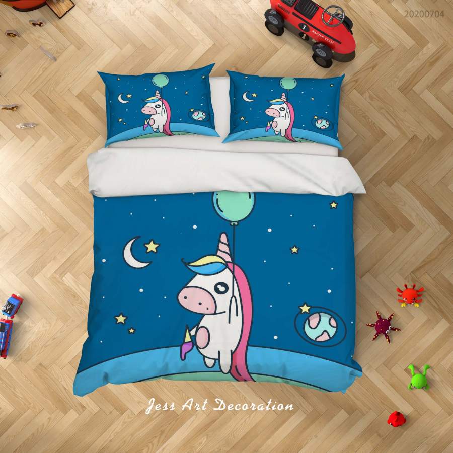 3D Blue Unicorn Quilt Cover Set Bedding Set Duvet Cover Pillowcases SF153